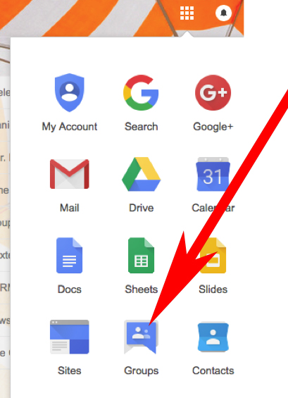 Google menu, including an icon for Google Groups