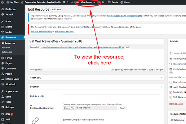screenshot of the tab in top black bar to view a resource