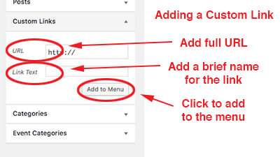 screenshot of how to add adding a custom link as a menu item