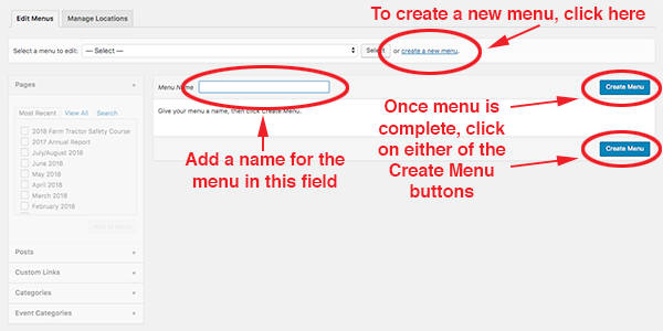 screenshot of the the steps to create a new menu