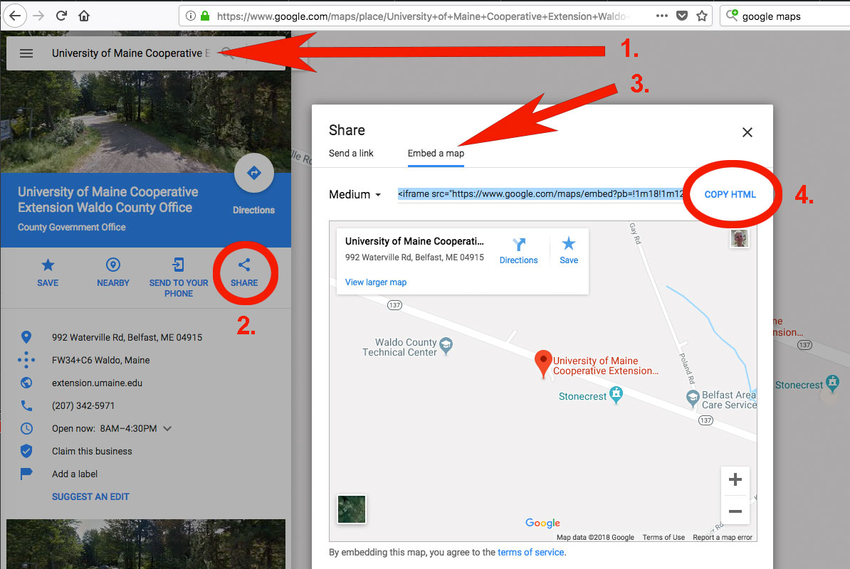 How To Embed A Google Map Into A Web Page Plugged In For Umaine Extension Staff Volunteers