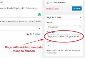 screenshot of selecting a page template