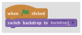 "When clicked, switch backdrop to backdrop1" tool in Scratch