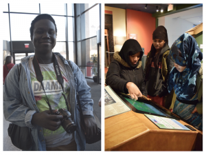 Collage of teens at museum exhibits