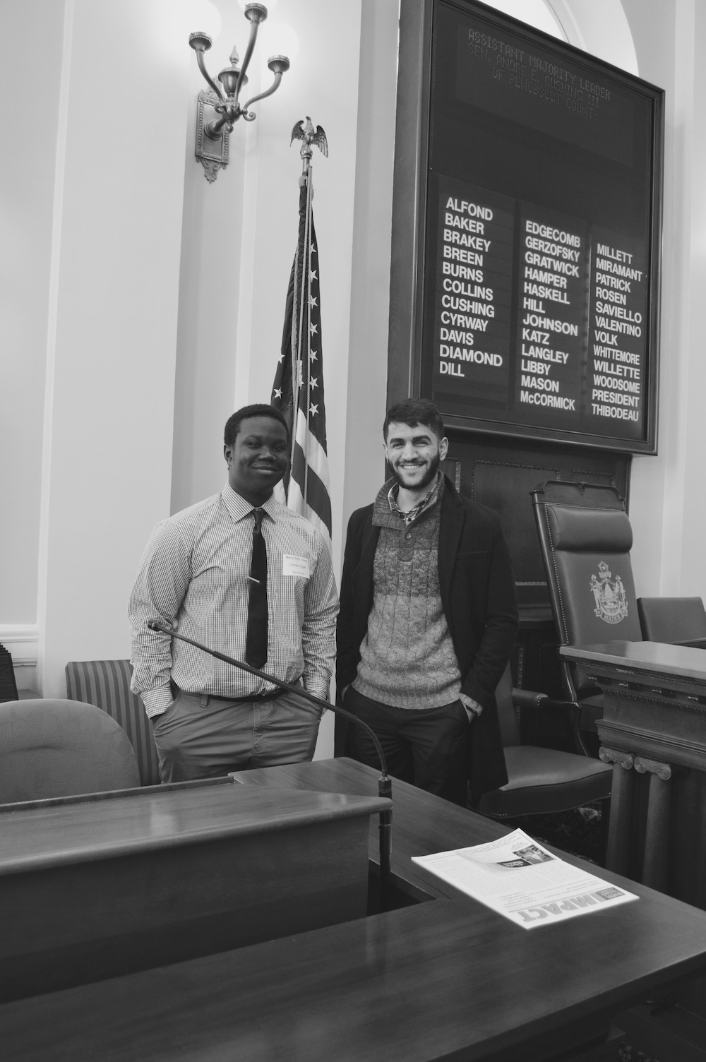 Two teen leaders standing in Senate chamber