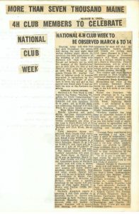 March 6, 1954 newspaper clipping about National 4-H Club Week,found in a scrapbook made by Oxford County’s Virginia Cyr