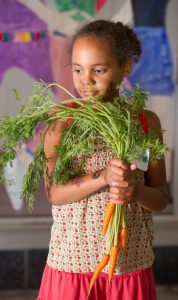 4-H member holding a bunch of carrots