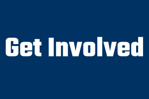Blue box with white text that says "Get Involved"
