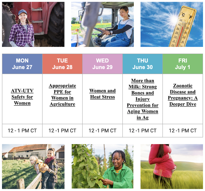 week calendar showing webinar events for women farmers