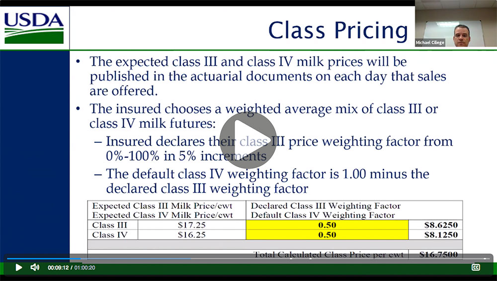 Screenshot from Dairy Revenue Protection Crop Insurance webinar