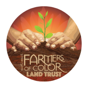 Northeast farmers of color land trust logo, hands with plant