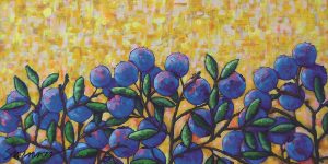 low bush blueberries against a golden impressionist background