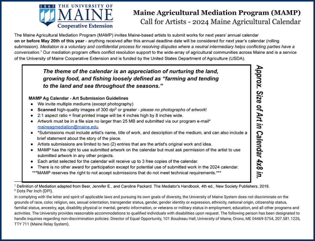 2024 Maine Agricultural Mediation Program Calendar Cooperative   2024 Ag Calendar Call For Artists 1024x784 