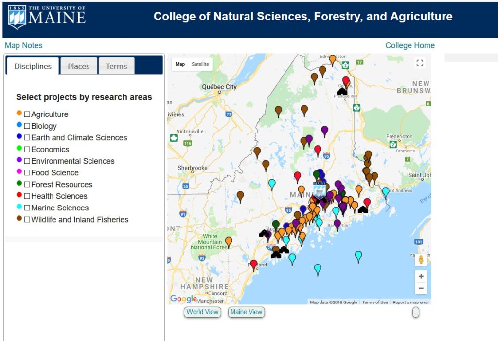 College of Natural Sciences, Forestry, and Agriculture interactive research map