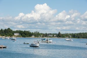 lobster boats in a bay