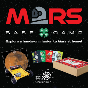 logo for mars base camp with books and planet