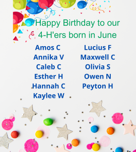 happy birthday graphic with 4-H names born in June