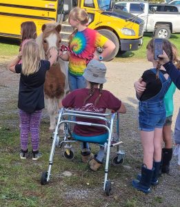 kids with a miniature horse