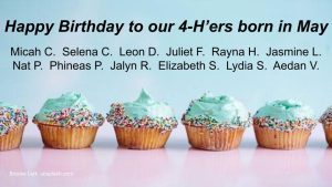 graphic of cupcakes, Happy birthday to our May 4-H members