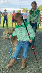 young boy showing a calf