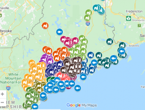 maine map with local farm and seafood locations