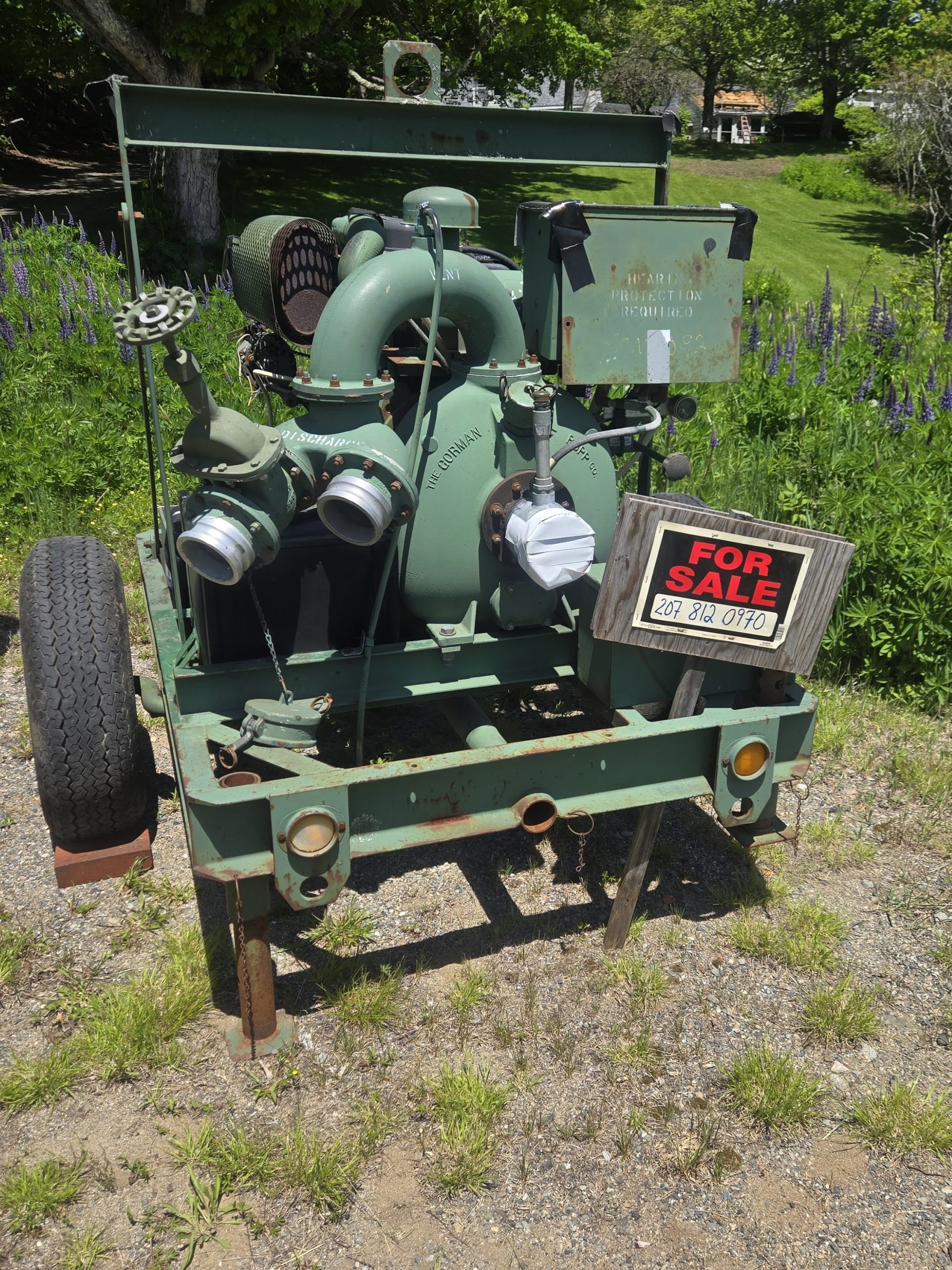 A pumping assembly diesel Deutz 3 cylinder engine with a 'For Sale' sign.