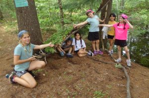 Group of Cub Campers building a debris shelter