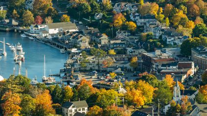 aerial photo of Maine coastal community