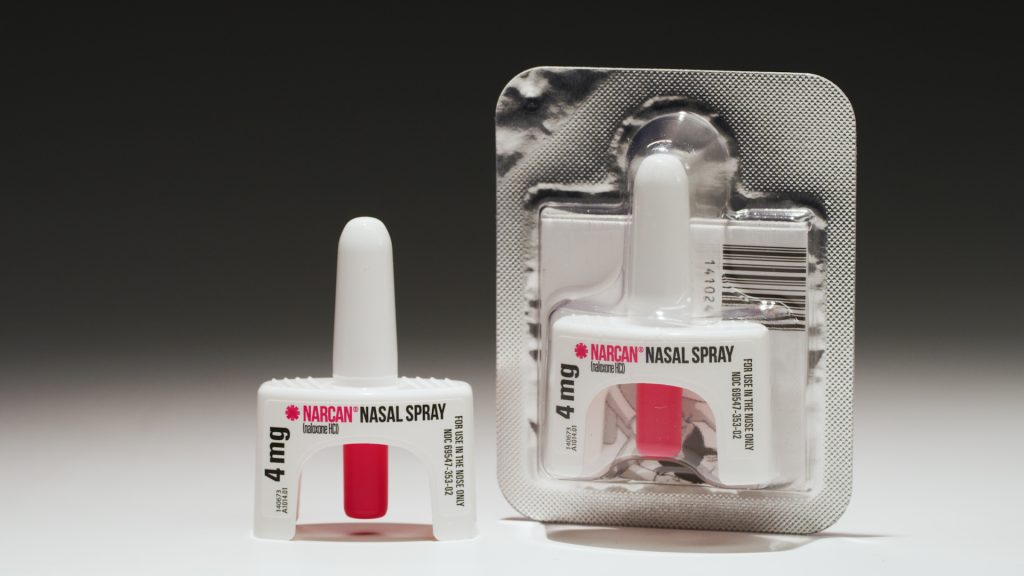 A photo of two Narcan (naloxone) dispensing devices.