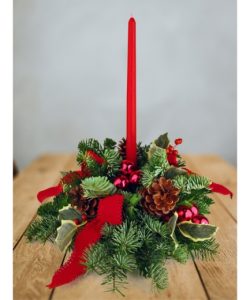 Holiday centerpiece with candle