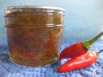 Pepper jelly in glass jar