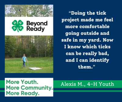 4-H youth dragging for ticks in her community.