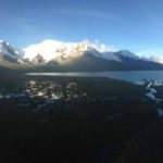 Panoramic view of the waterways and snow-capped mountains