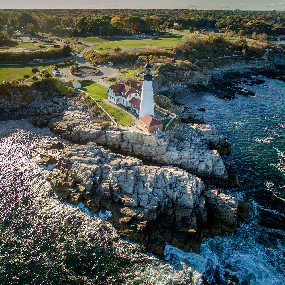 aerial view of Portland Head Light in October