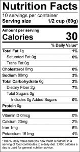 Carrot Fries Baked with Cumin Food Nutrition Facts Label: Click on this image for complete nutrition information