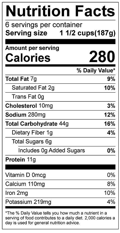 Cheesy Pasta with Summer Veggies Food Nutrition Facts Label
