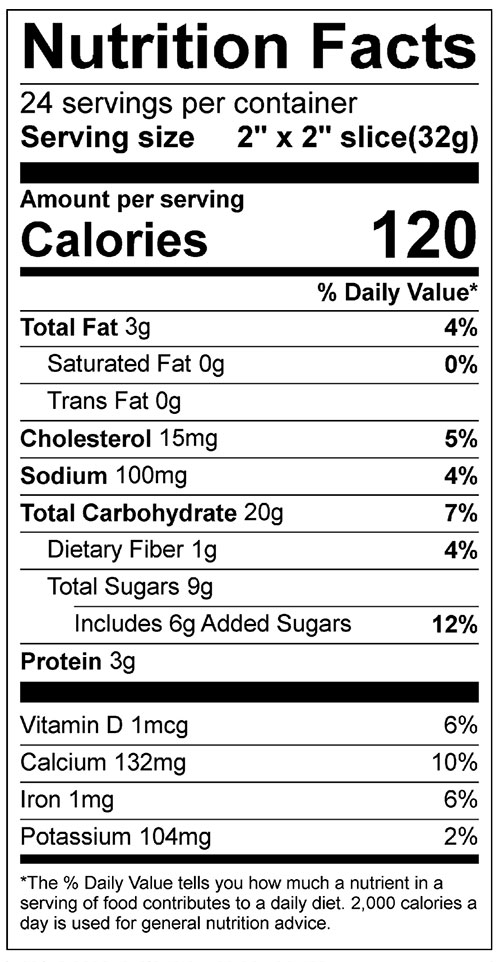 Corn Bread Food Nutrition Facts Label