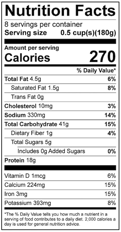 Macaroni and Cheese with Spinach Food Nutrition Facts Label