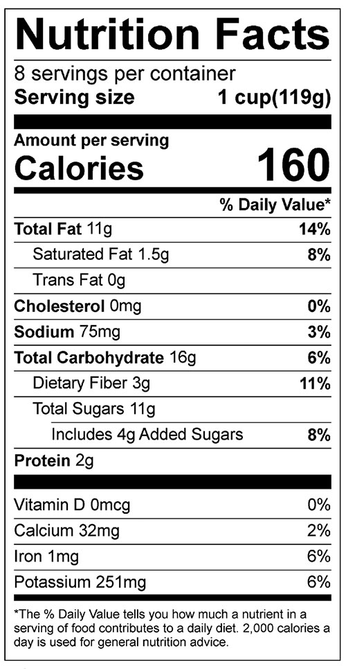 Massaged Kale Salad Food Nutrition Facts Label: Click on this image for complete nutrition information