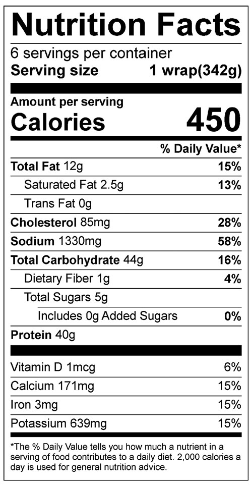 Oven-Fried Fish Wrap Food Nutrition Facts Label: Click on this image for complete nutrition information