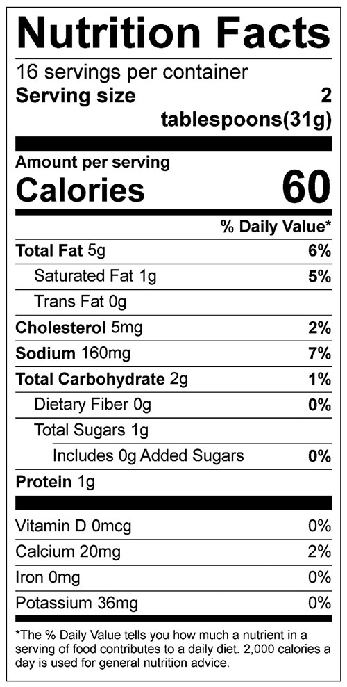 Ranch Salad Dressing Food Nutrition Facts Label: Click on this image for complete nutrition information