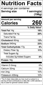 Red Flannel Hash Food Nutrition Facts Label: Click on this image for complete nutrition information
