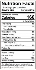 Soft Pretzels Food Nutrition Facts Label: Click on this image for complete nutrition information