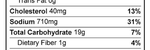 Beef Taco Pie Food Nutrition Facts Label: Click on this image for complete nutrition information