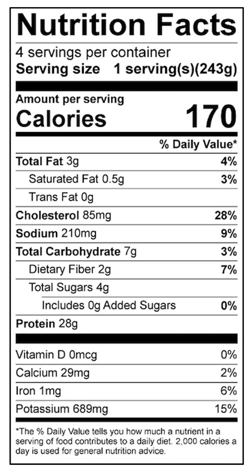 Chicken Cacciatore Food Nutrition Facts Label: Click on this image for complete nutrition information