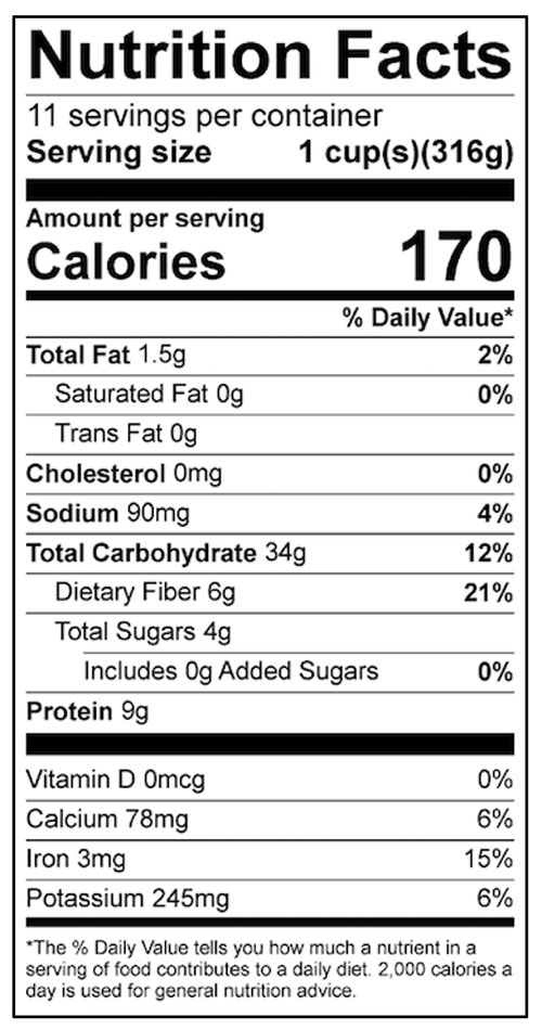 Curried Lentil Squash Food Nutrition Facts Label: Click on this image for complete nutrition information