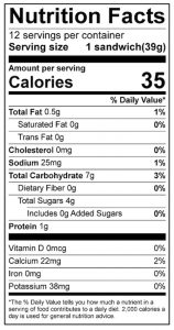 Frozen Strawberry Sandwiches Food Nutrition Facts Label: Click on this image for complete nutrition information