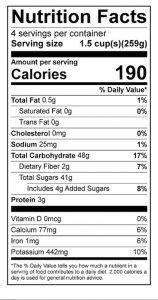 Grapes with Ginger Topping Food Nutrition Facts Label: Click on this image for complete nutrition information