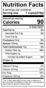 Hearty Mixed Greens Food Nutrition Facts Label: Click on this image for complete nutrition information