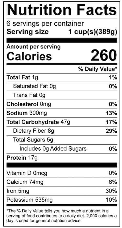 Lentil Salad Food Nutrition Facts Label: Click on this image for complete nutrition information